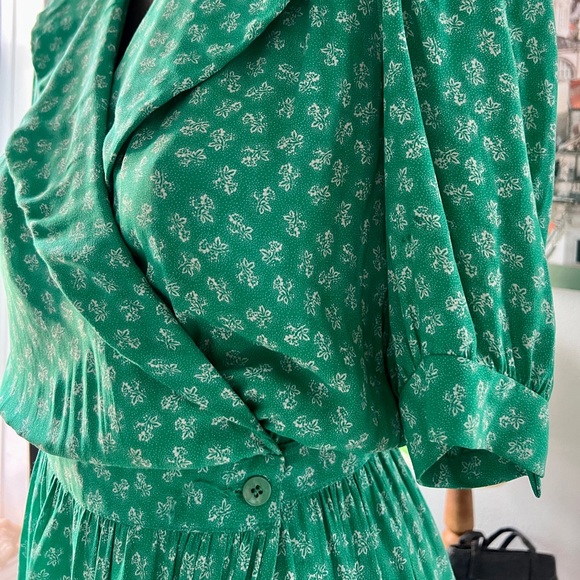 Vintage Karin Stevens by Steven Stroller green floral cottagecore Sz6 midi dress - Picture 2 of 10